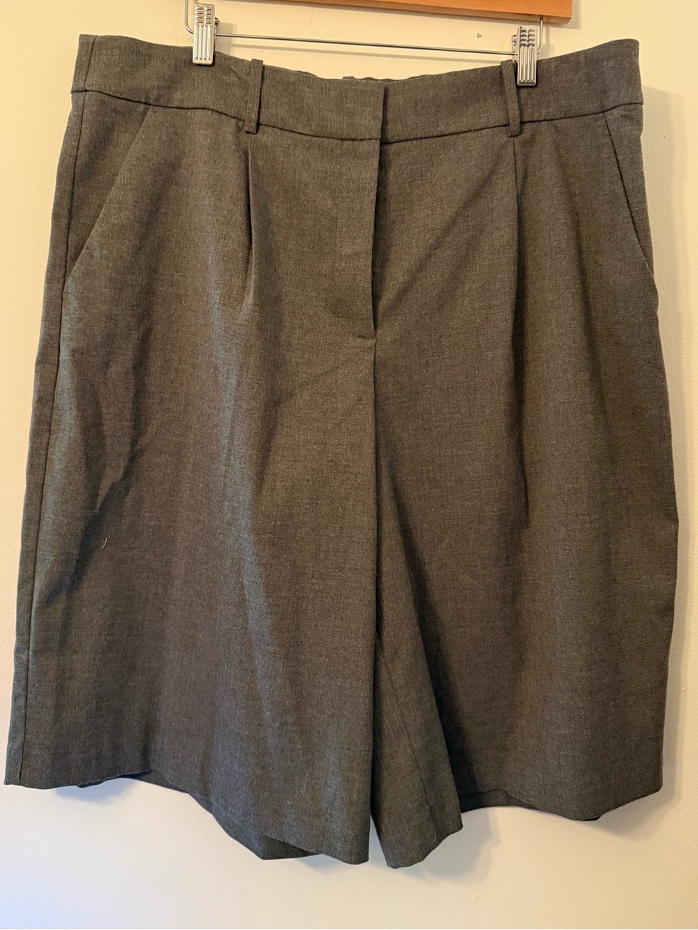 Abercrombie & Fitch Charcoal Pleated High-Rise Bermuda Shorts
